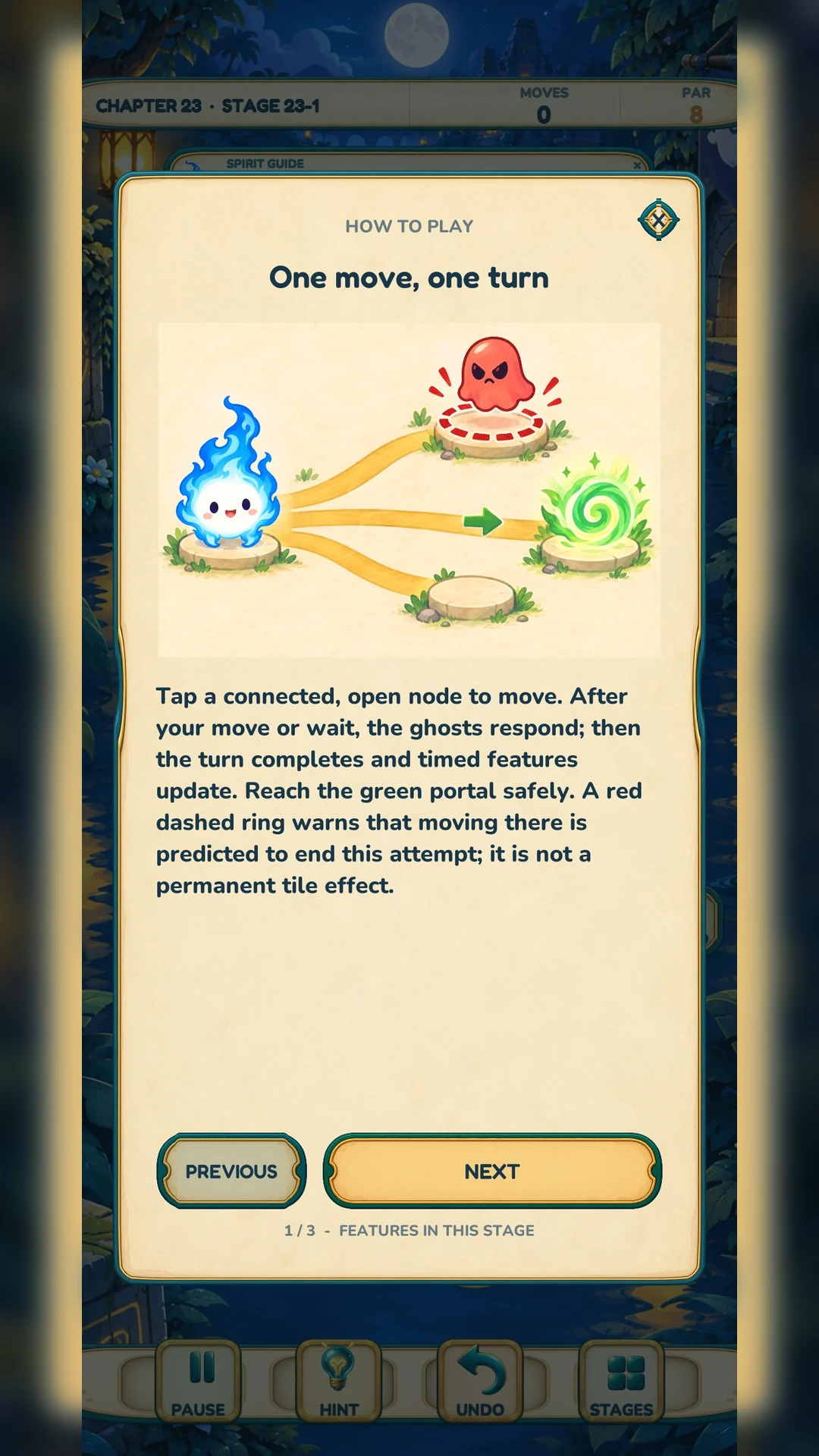 Guide card explaining one move and one turn