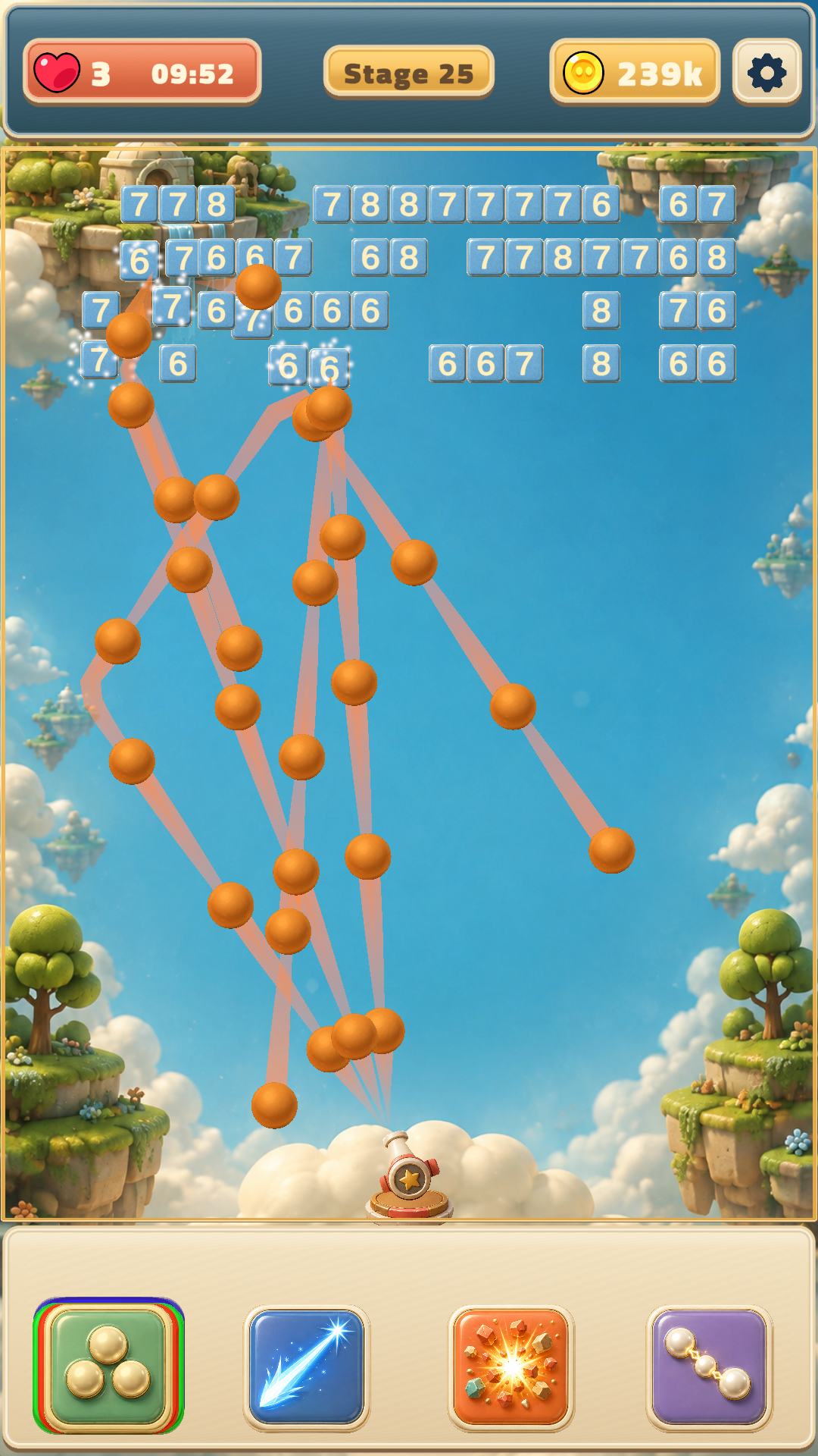 Scatter skill ricochets between Toy Sky blocks